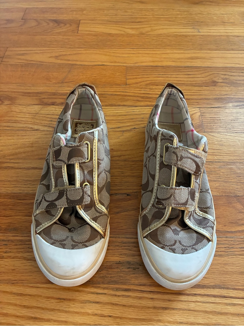 Coach Women’s Signature Brown Velcro Sneakers with White Toe Size 7 1/2